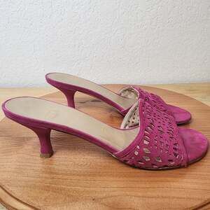 Stuart Weitzman Shoes Womens Size 8 Pink Suede Mule Open Toe Heels Spain